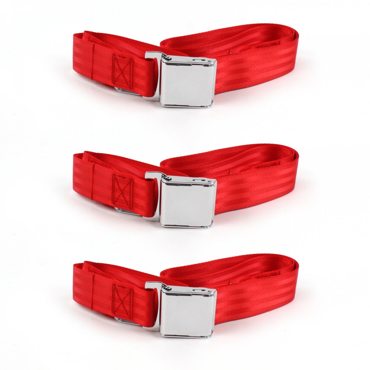 Chevy Truck 1973-1987 Airplane 2 Point Red Lap Bench Seat Belt Kit - 3 Belts