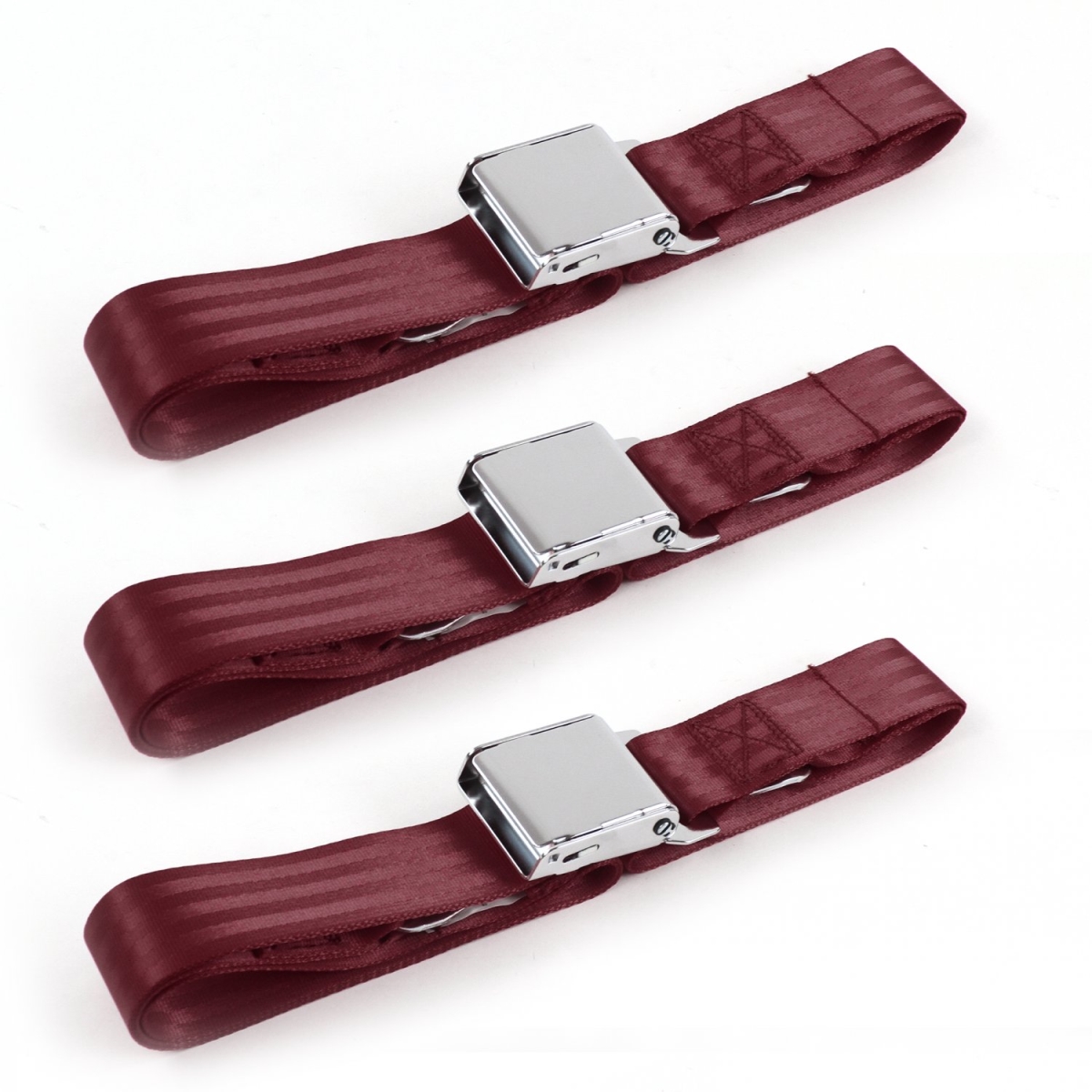 Chevy Cavalier 1982-1994 Airplane 2 Point Burgundy Lap Bench Seat Belt Kit - 3 Belts