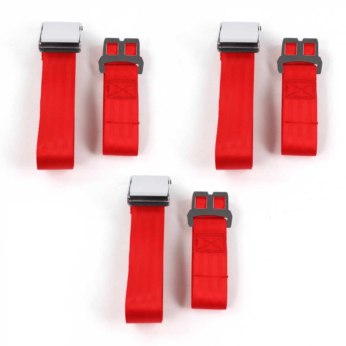 662068 Chevy Chevelle 1964-1967 Airplane 2 Point Red Lap Bench Seat Belt Kit - 3 Belts -  safeTboy