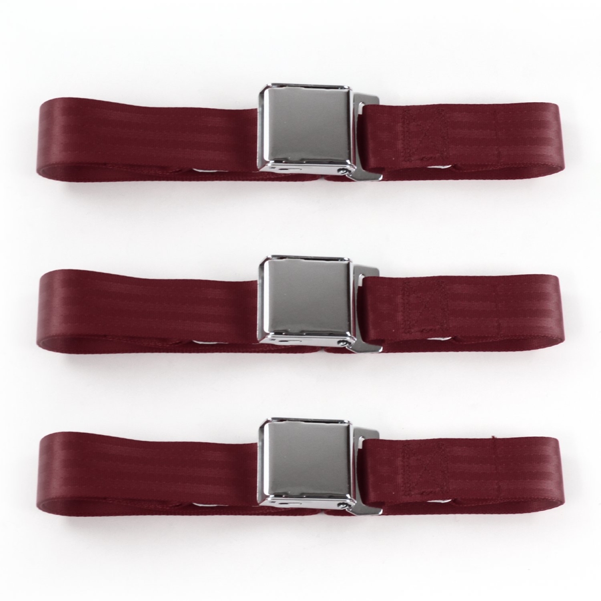 Ford Bronco 1966-1977 Airplane 2 Point Burgundy Lap Bench Seat Belt Kit - 3 Belts