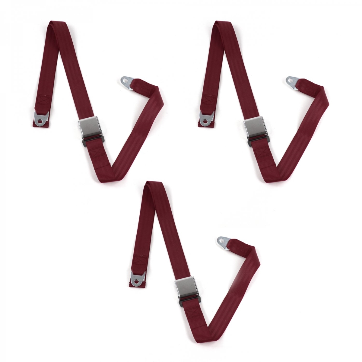 Chevy Impala 1958 Airplane 2 Point Burgundy Lap Bench Seat Belt Kit - 3 Belts