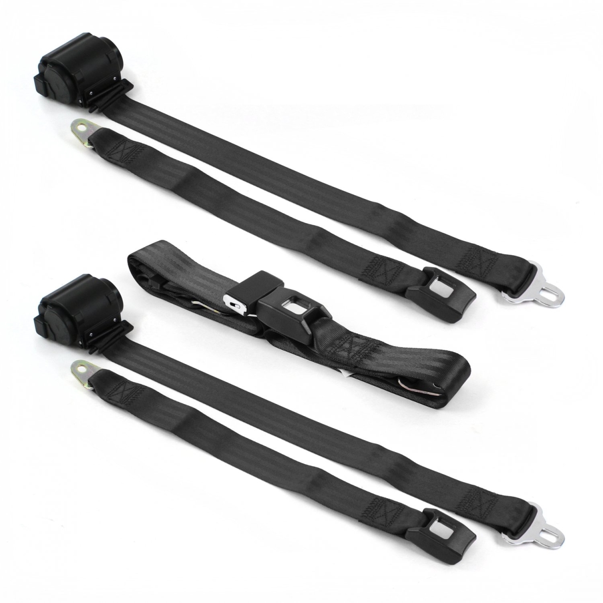 AMC AMX 1967-1974 Standard 2 Point Black Retractable Bench Seat Belt Kit - 3 Belts