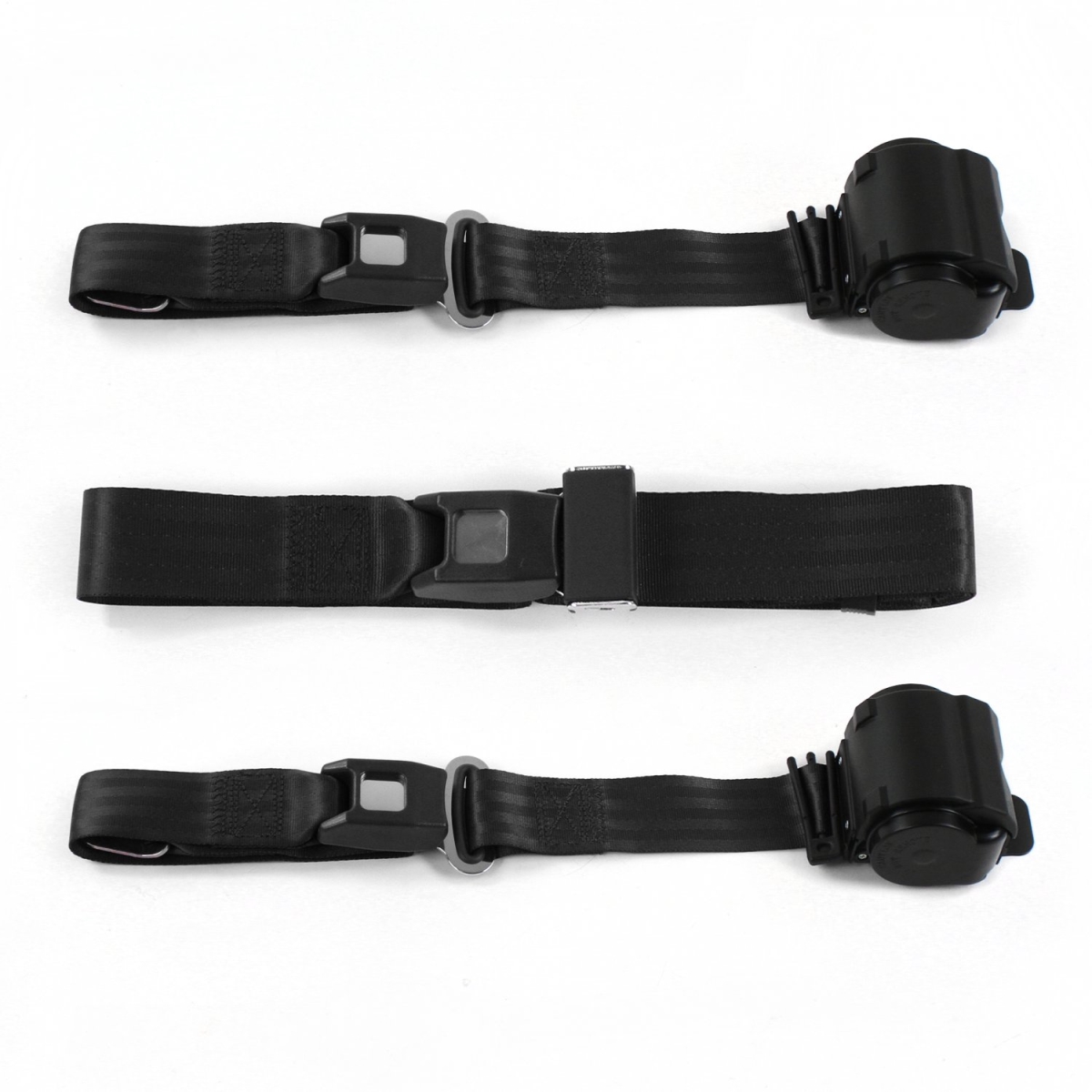 VW Type 3 Squareback Standard 2 Point Black Retractable Bench Seat Belt Kit - 3 Belts