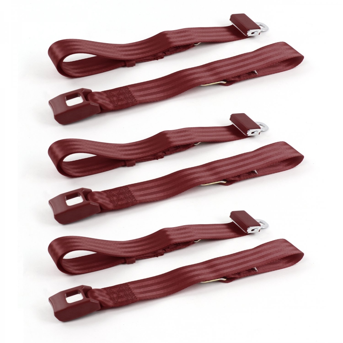 Buick Roadmaster 1954-1956 Standard 2 Point Burgundy Lap Bench Seat Belt Kit - 3 Belts