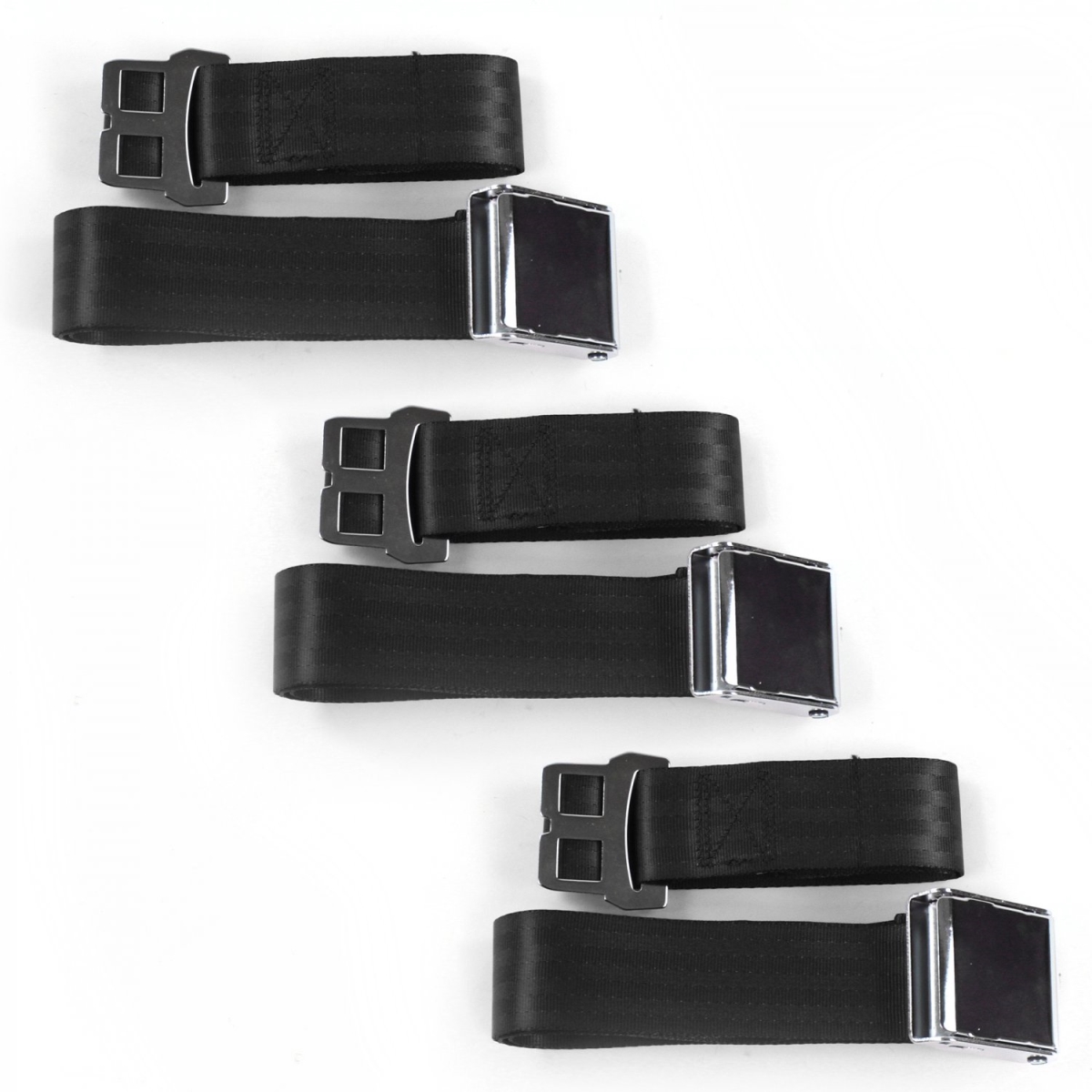 661884 Buick Roadmaster 1957-1958 Airplane 2 Point Black Lap Bench Seat Belt Kit - 3 Belts