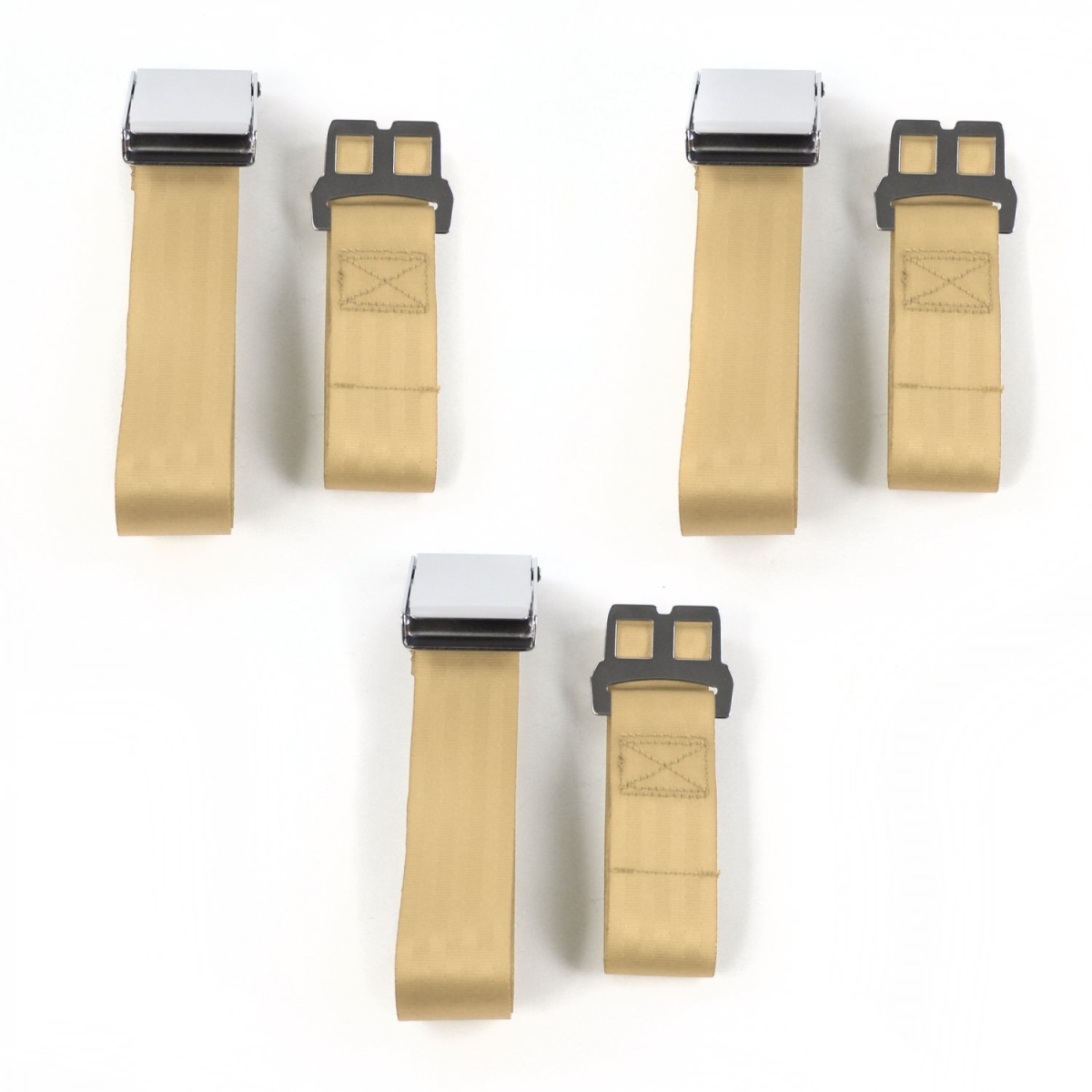 AMC 1958-1988 Airplane 2 Point Tan Lap Bench Seat Belt Kit - 3 Belts