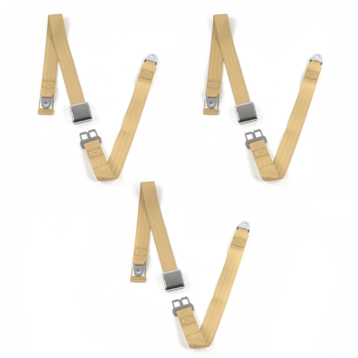 VW Karmann Ghia Airplane 2 Point Tan Lap Bench Seat Belt Kit - 3 Belts