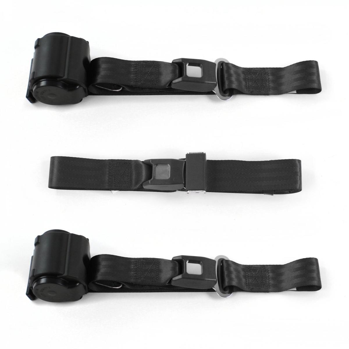 663555 Camaro 1970-1981 Standard 2 Point Black Retractable Bench Seat Belt Kit - 3 Belts