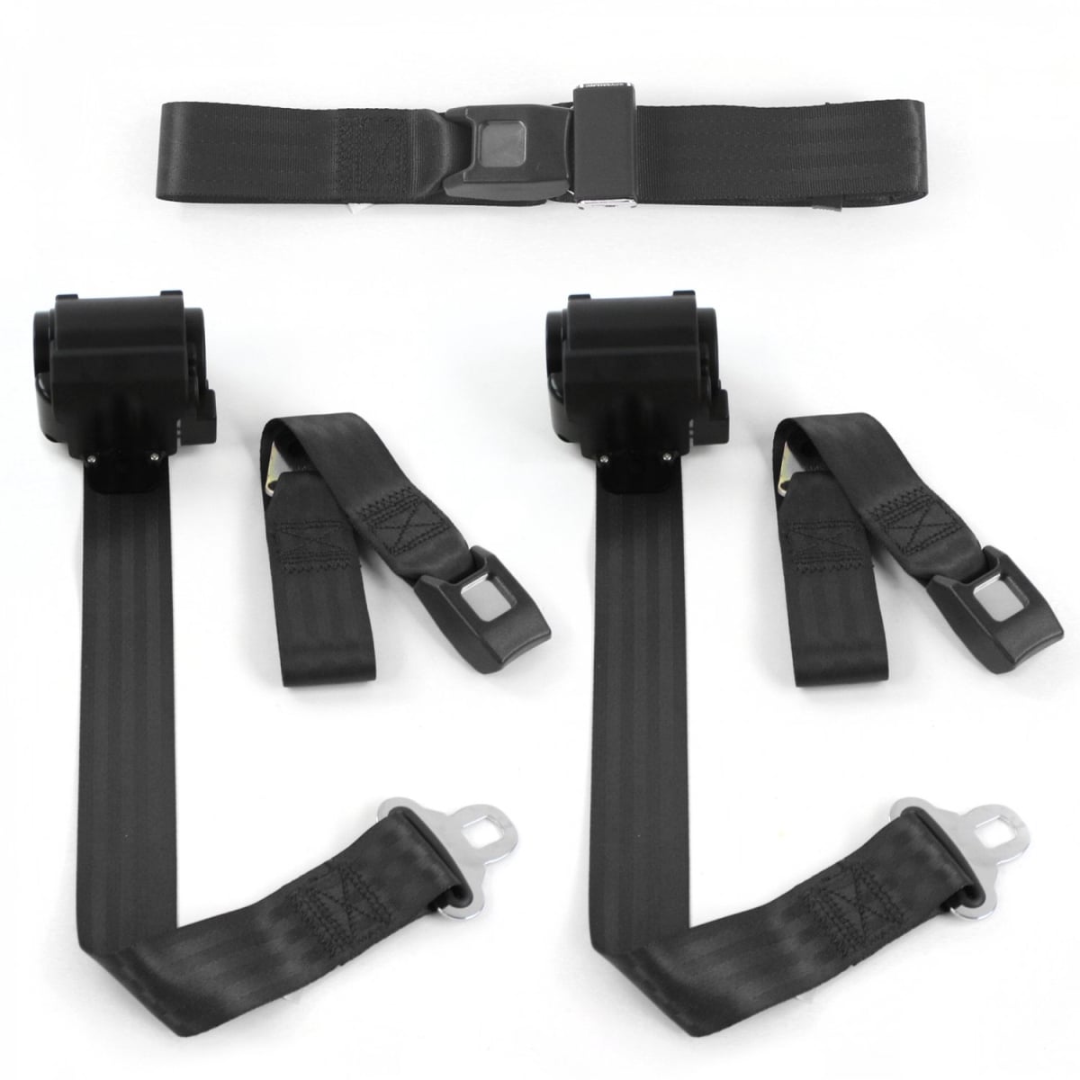 Ford Thunderbird 1967-1976 Standard 2 Point Black Retractable Bench Seat Belt Kit - 3 Belts