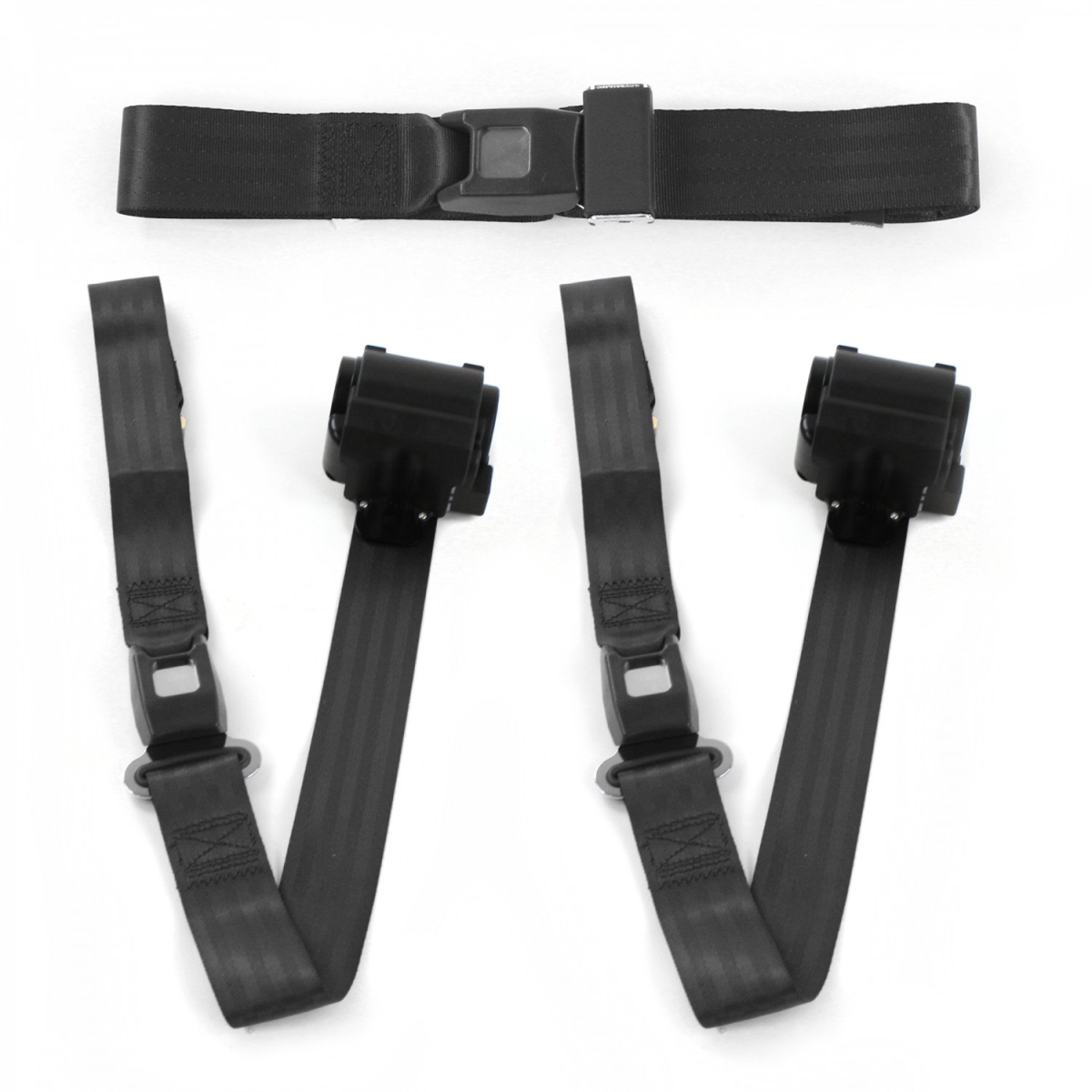 Jeep Commando 1966-1973 Standard 2 Point Black Retractable Bench Seat Belt Kit - 3 Belts