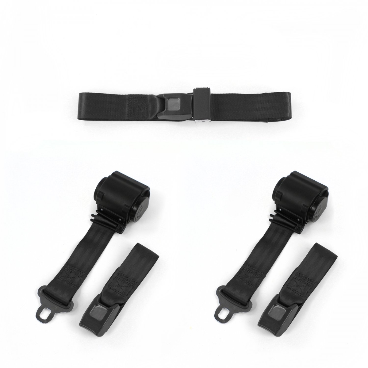 Jeep Comanche 1985-1992 Standard 2 Point Black Retractable Bench Seat Belt Kit - 3 Belts