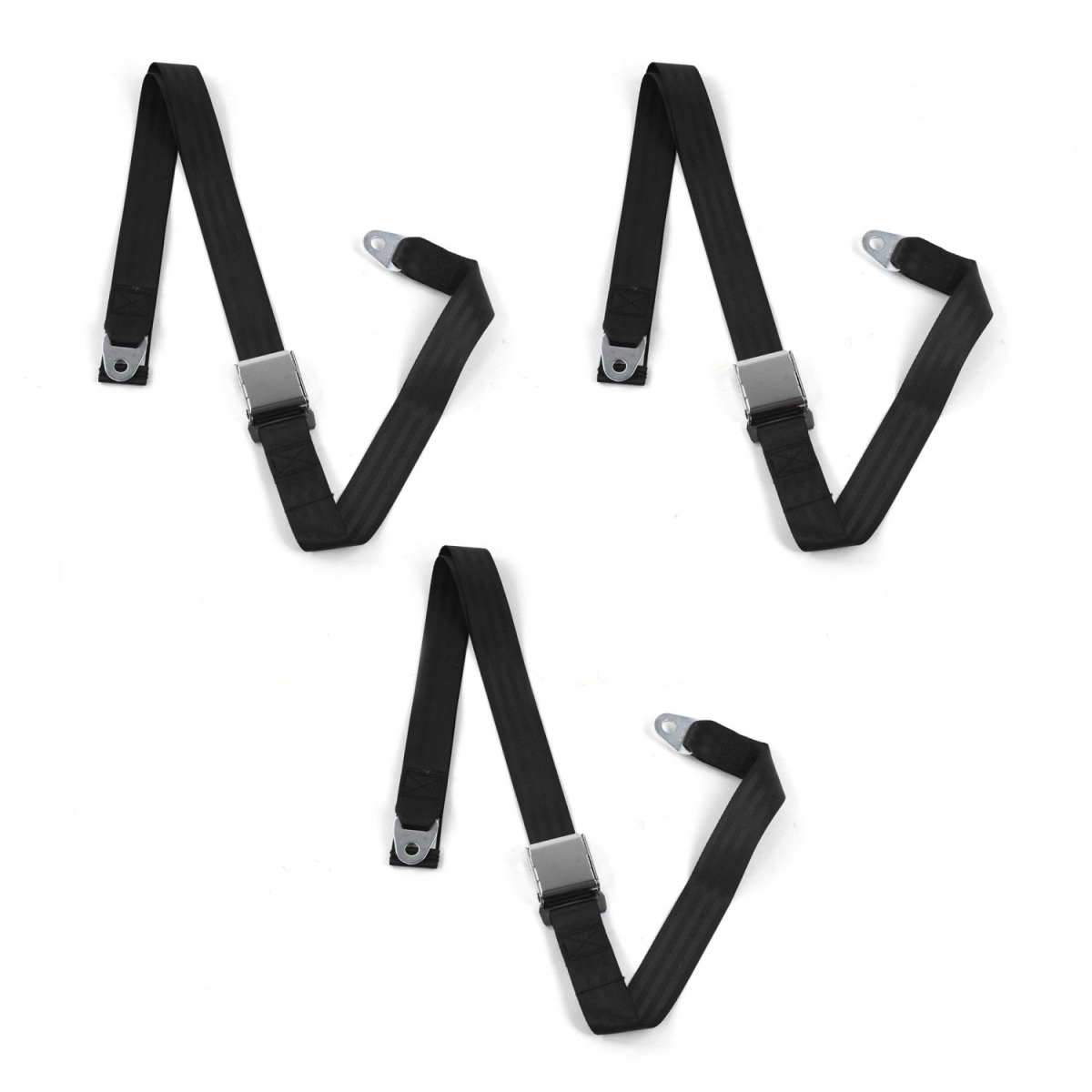 VW Karmann Ghia Airplane 2 Point Black Lap Bench Seat Belt Kit - 3 Belts