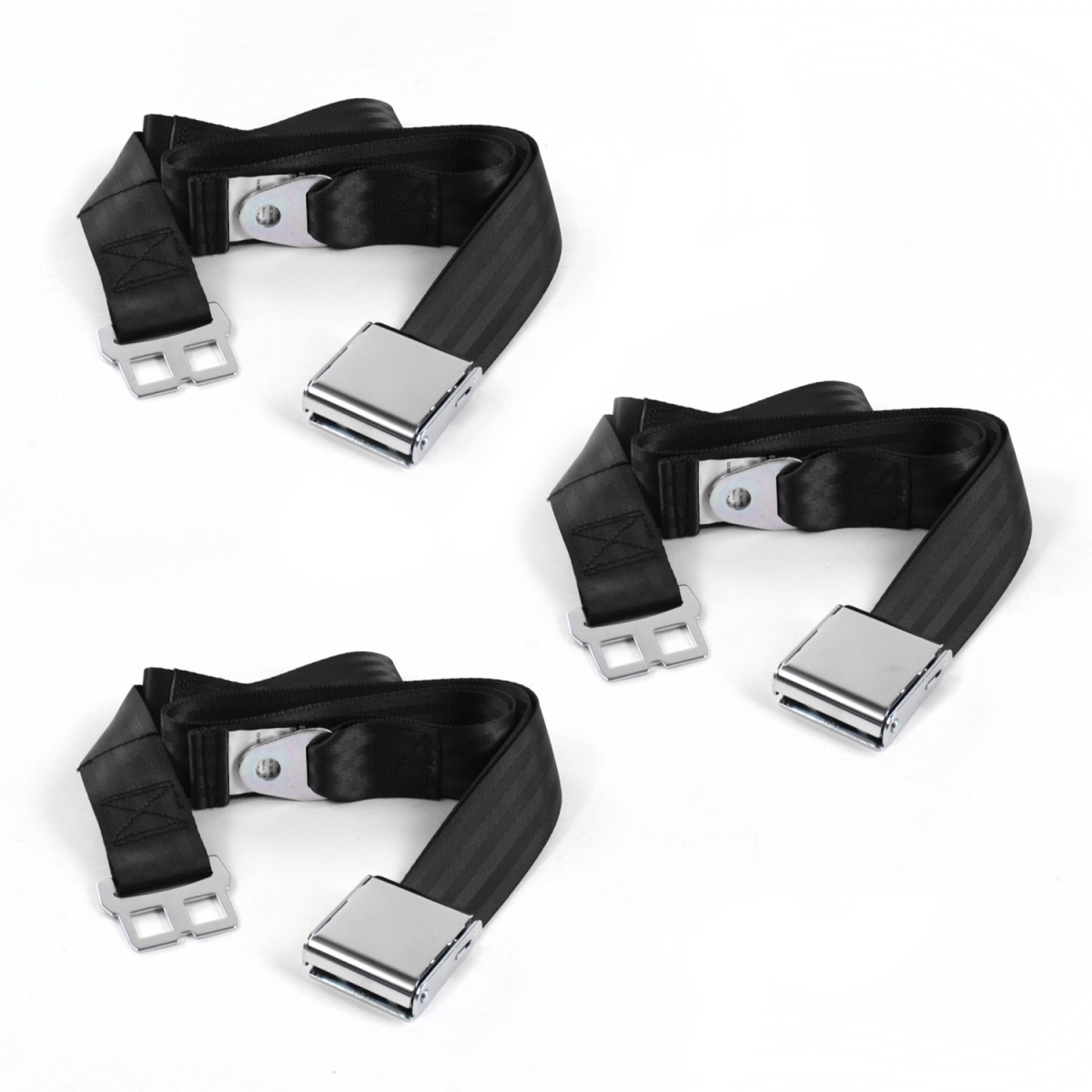 Chevy II 1966-1967 Airplane 2 Point Black Lap Bench Seat Belt Kit - 3 Belts