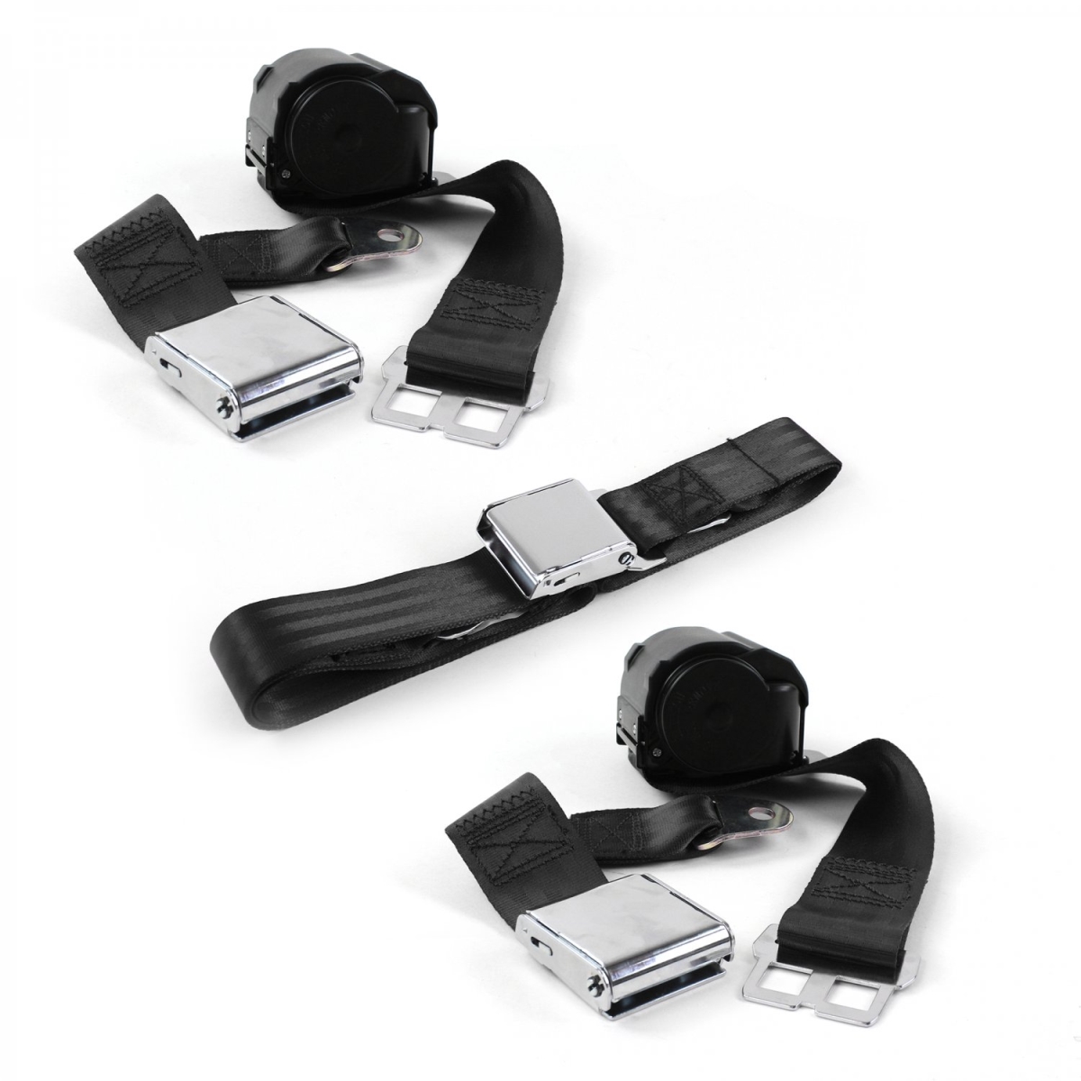 Chevy FS Blazer 1969-1972 Airplane 2 Point Black Retractable Bench Seat Belt Kit - 3 Belts