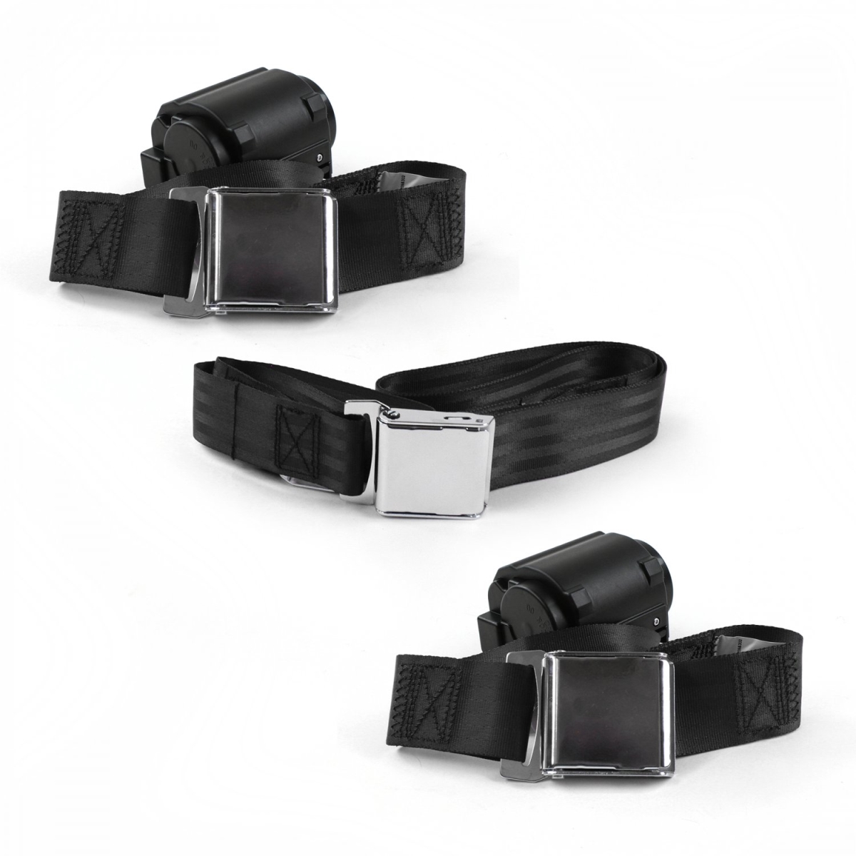 Triumph TR250 1961-1976 Airplane 2 Point Black Retractable Bench Seat Belt Kit - 3 Belts