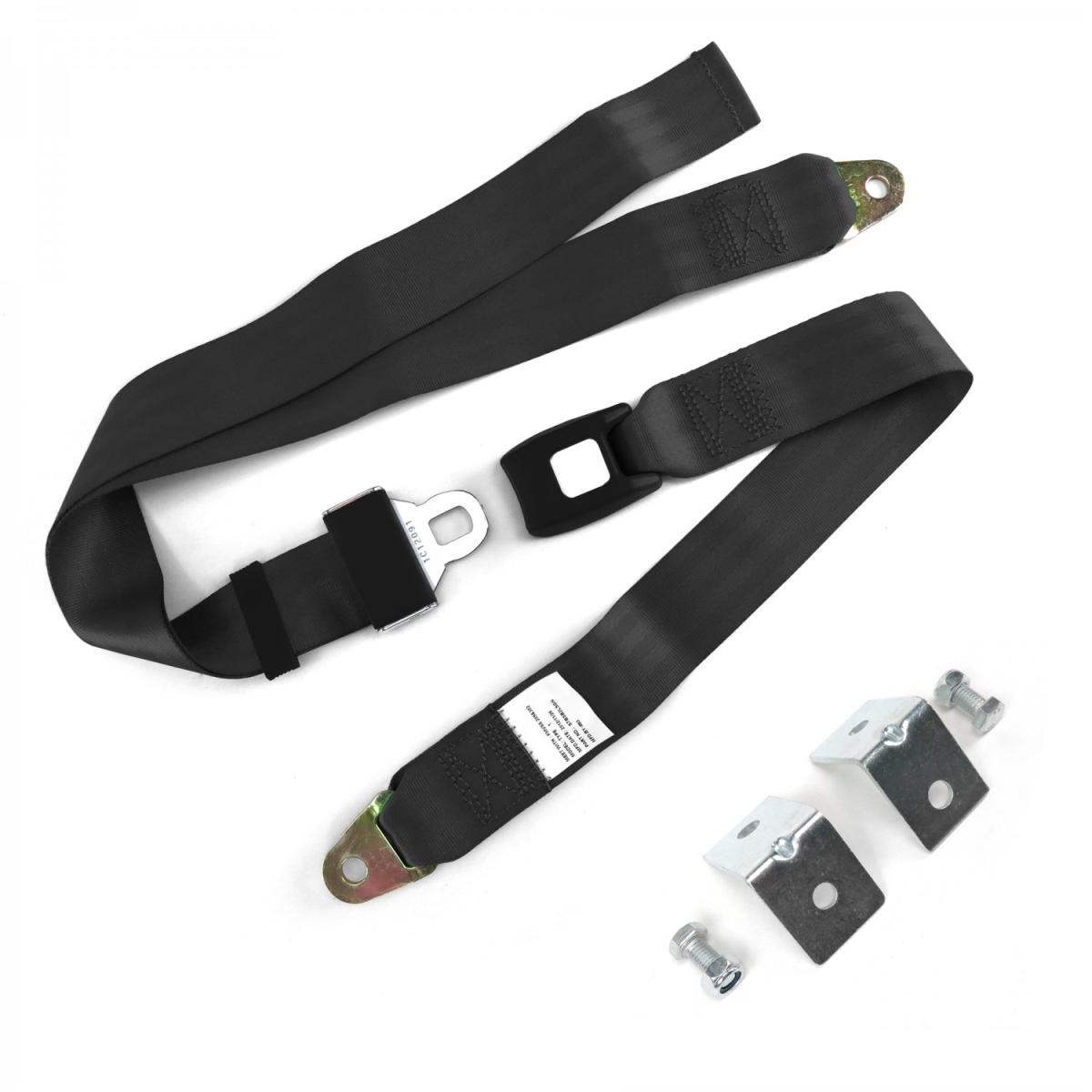 2 Point Black Standard Buckle Lap Seat Belt with Mounting Hardware
