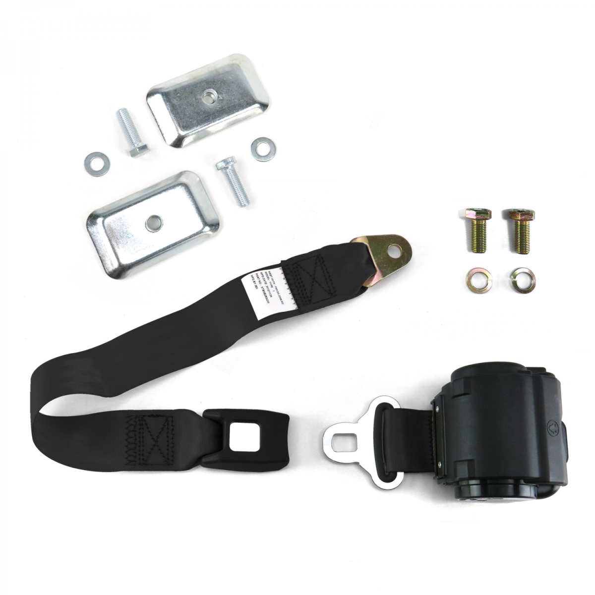 2 Point Black Standard Buckle Retractable Lap Seat Belt with Flat Plate Hardware