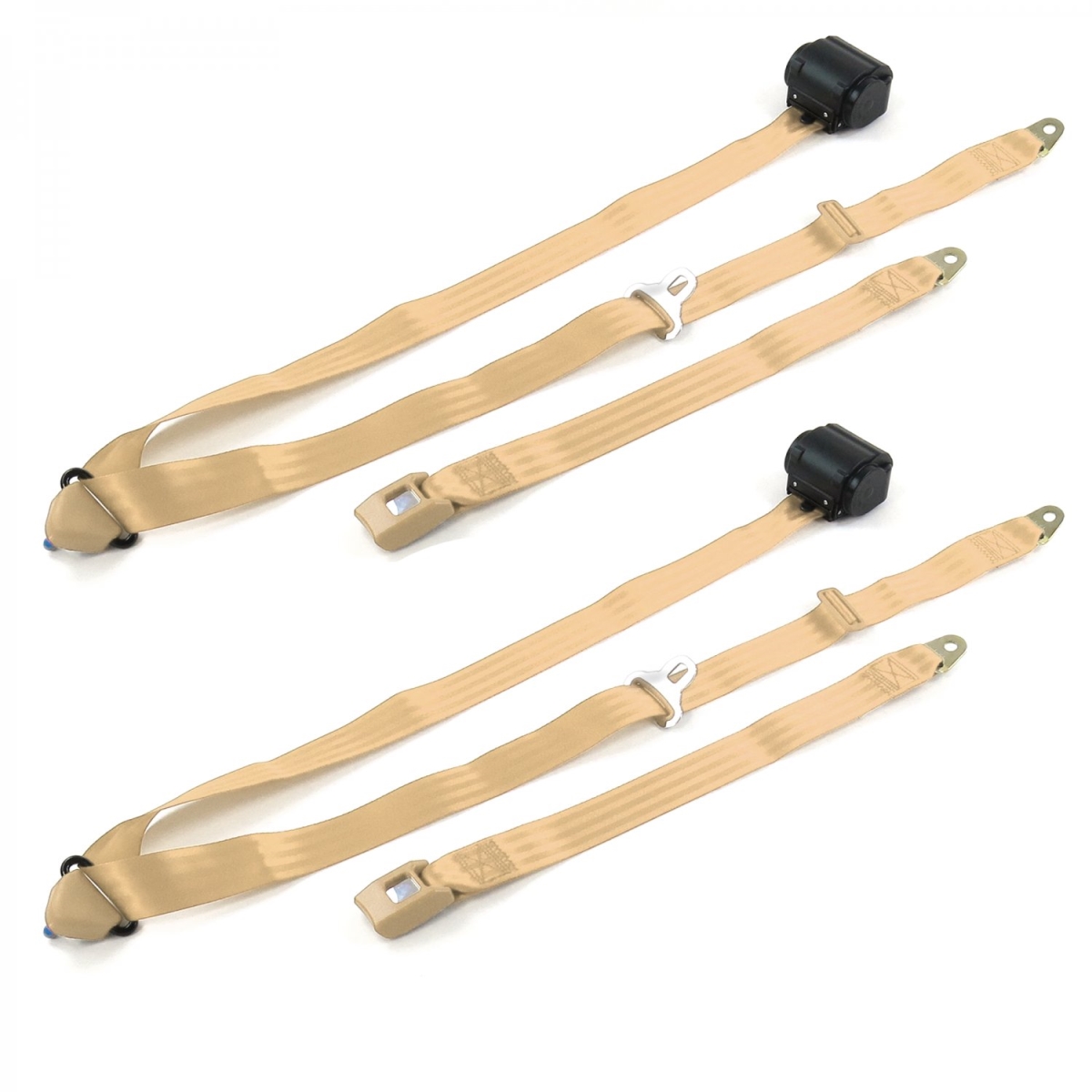 Chevy Impala 1958 Standard 3 Point Tan Retractable Bucket Seat Belt Kit - 2 Belts