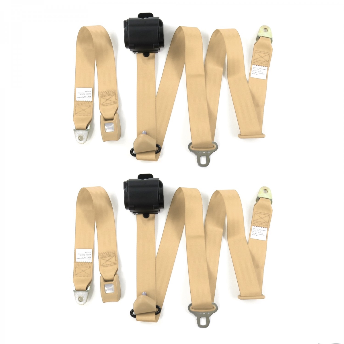 Chevy Cavalier 1982-1994 Standard 3 Point Tan Retractable Bucket Seat Belt Kit - 2 Belts
