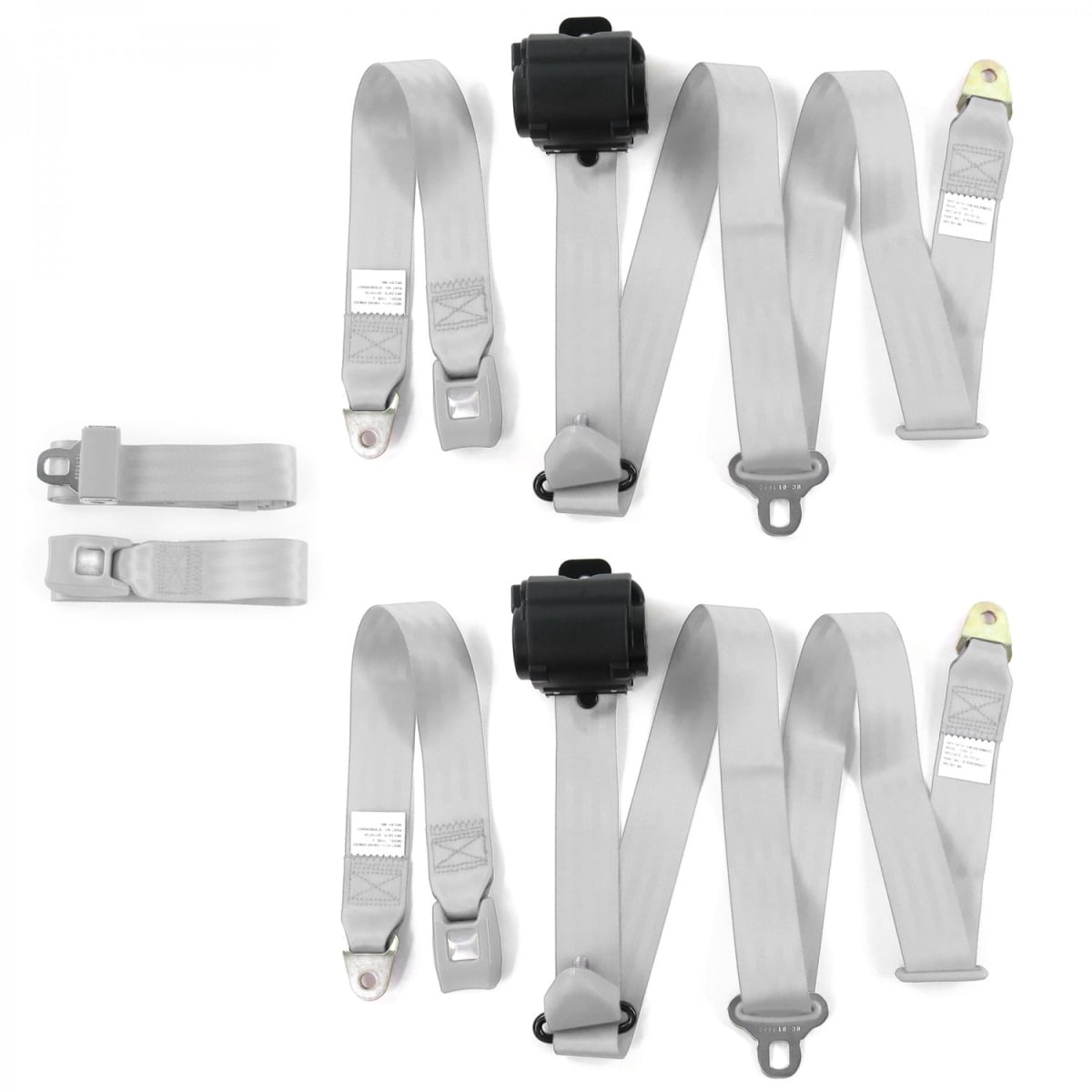 Chevy Impala 1965-1970 Standard 3 Point Gray & Grey Retractable Bench Seat Belt Kit - 3 Belts