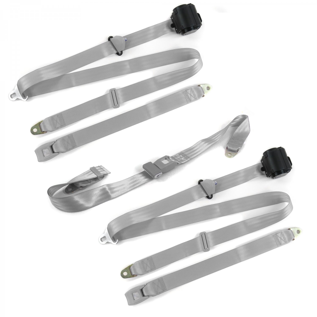 VW Karmann Ghia Standard 3 Point Gray & Grey Retractable Bench Seat Belt Kit - 3 Belts