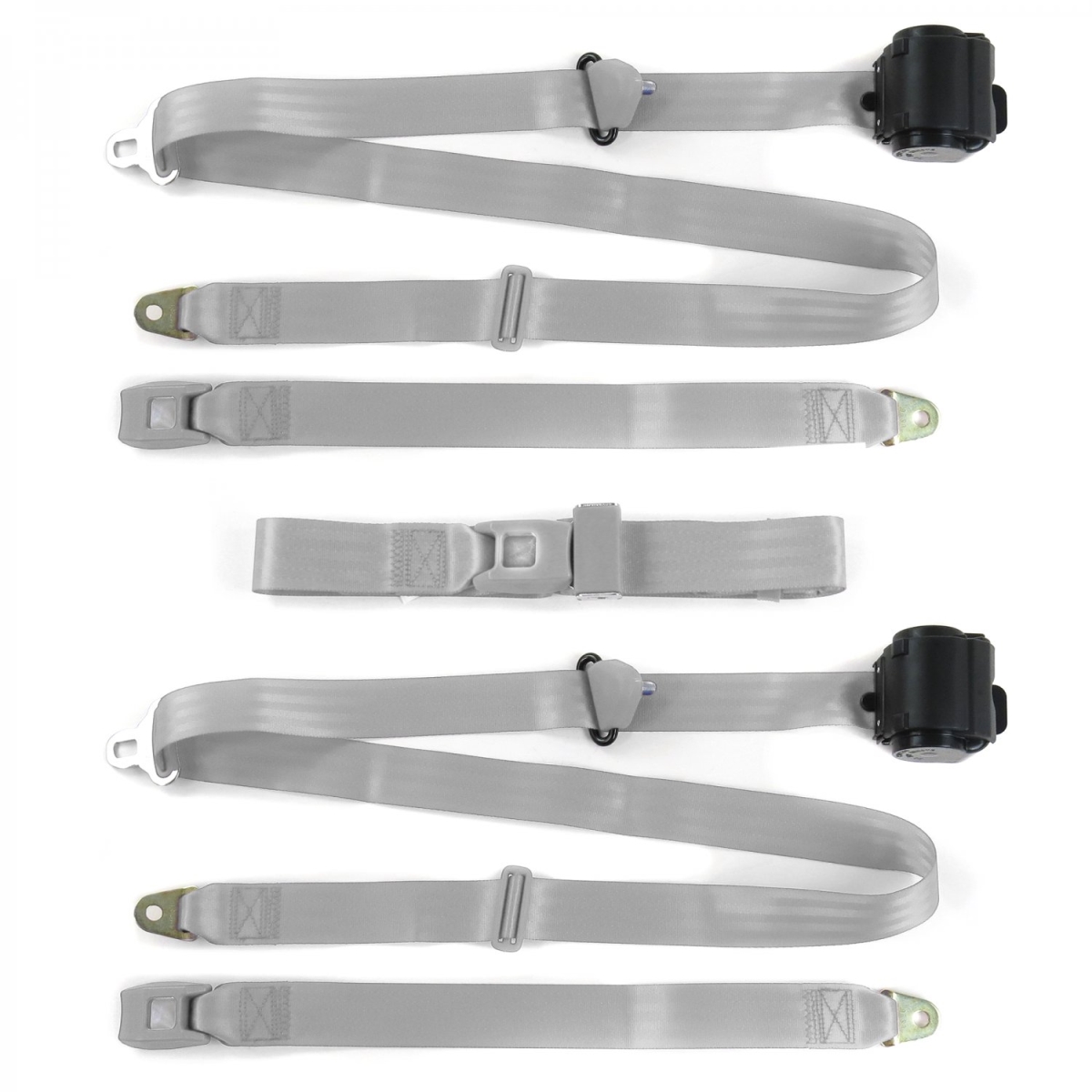 Chevy Cavalier 1982-1994 Standard 3 Point Gray & Grey Retractable Bench Seat Belt Kit - 3 Belts