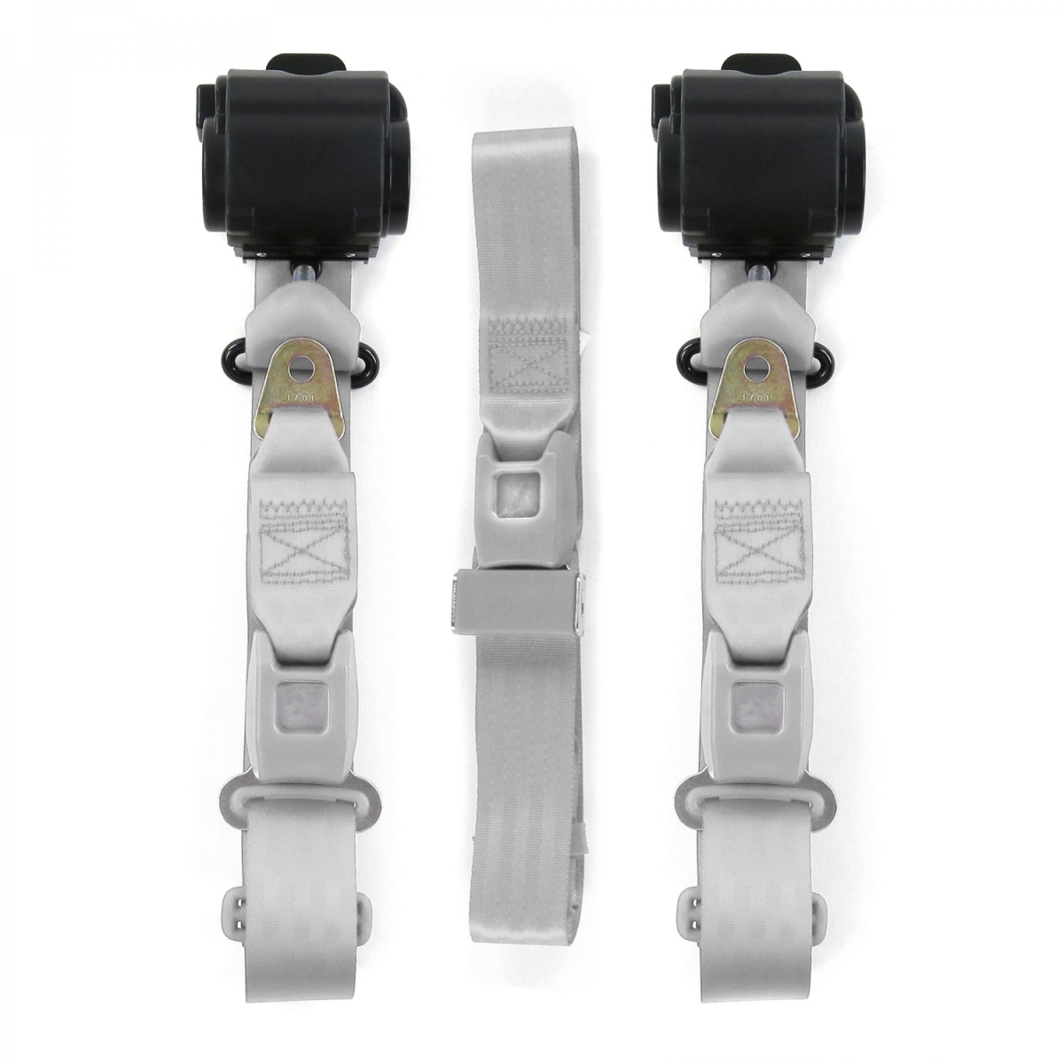 Buick Roadmaster 1949-1953 Standard 3 Point Gray & Grey Retractable Bench Seat Belt Kit - 3 Belts