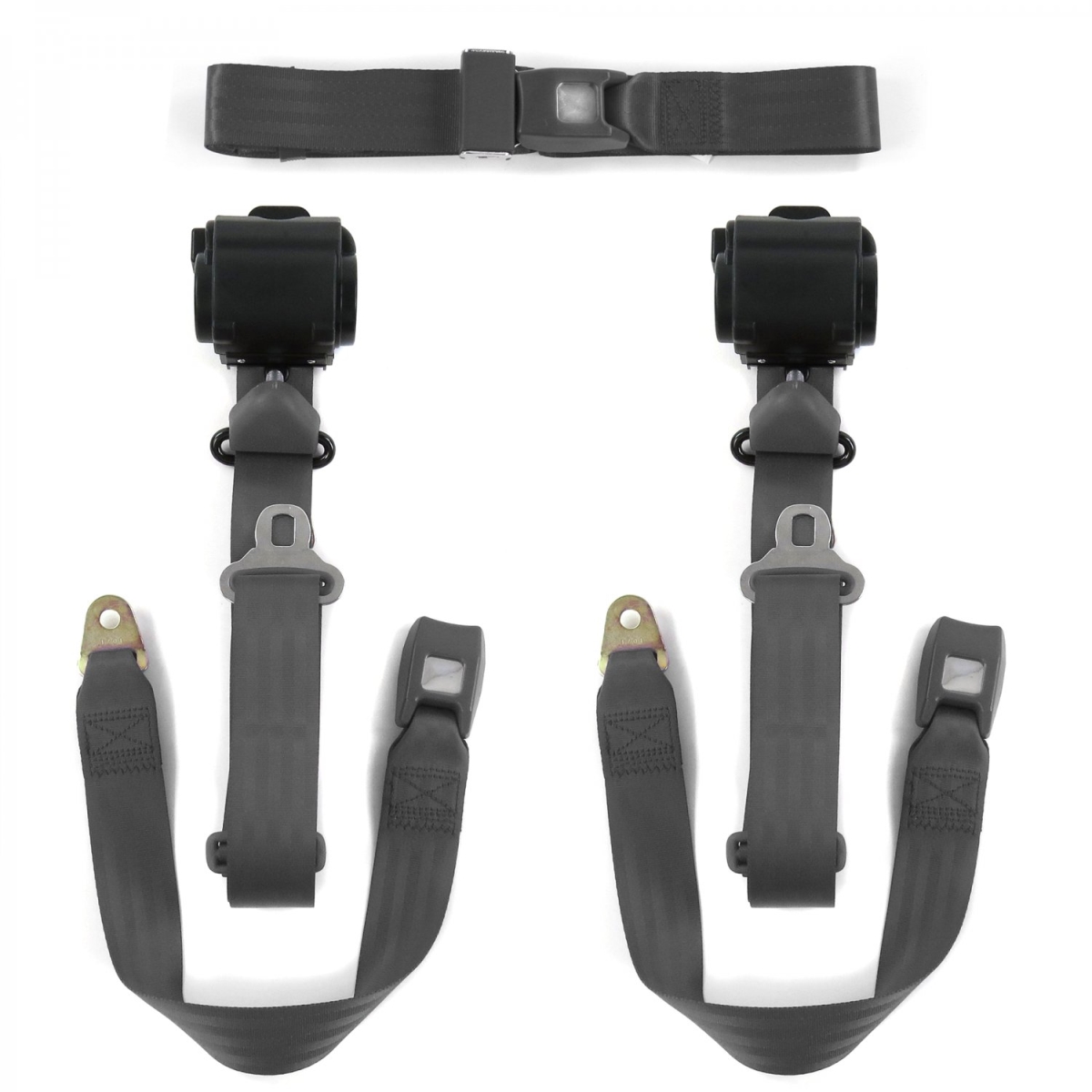 Chevy Corvair 1960-1969 Standard 3 Point Charcoal Retractable Bench Seat Belt Kit - 3 Belts