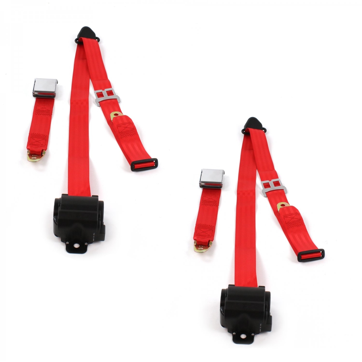 Ford Bronco 1966-1977 Airplane 3 Point Red Retractable Bucket Seat Belt Kit - 2 Belts