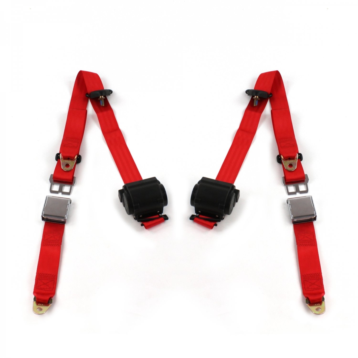 Jeep Gladiator 1962-1988 Airplane 3 Point Red Retractable Bucket Seat Belt Kit - 2 Belts