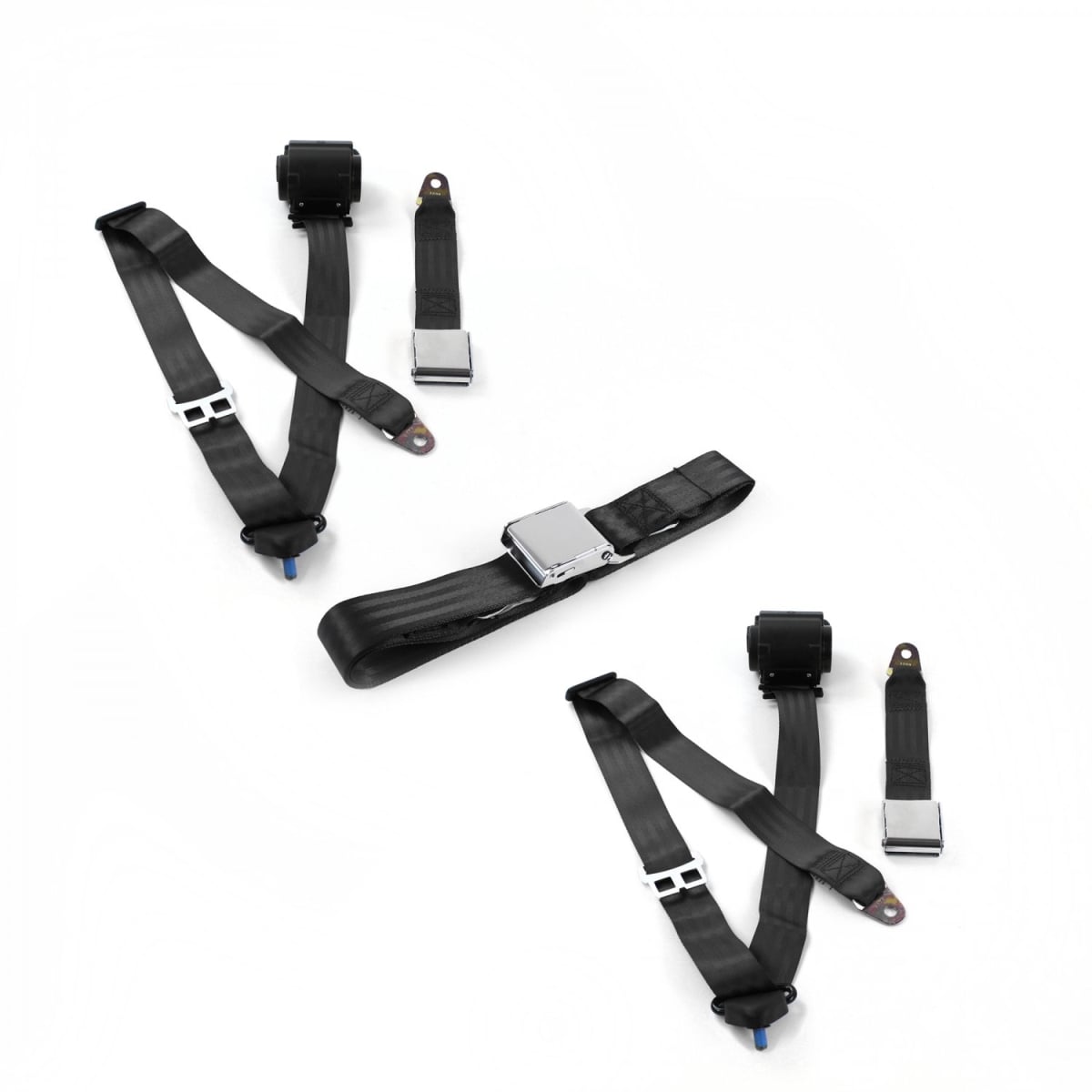 Jeep Gladiator 1962-1988 Airplane 3 Point Black Retractable Bench Seat Belt Kit - 3 Belts