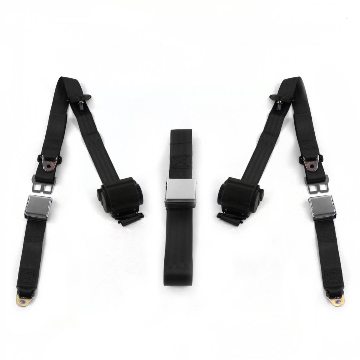Jeep Commando 1966-1973 Airplane 3 Point Black Retractable Bench Seat Belt Kit - 3 Belts