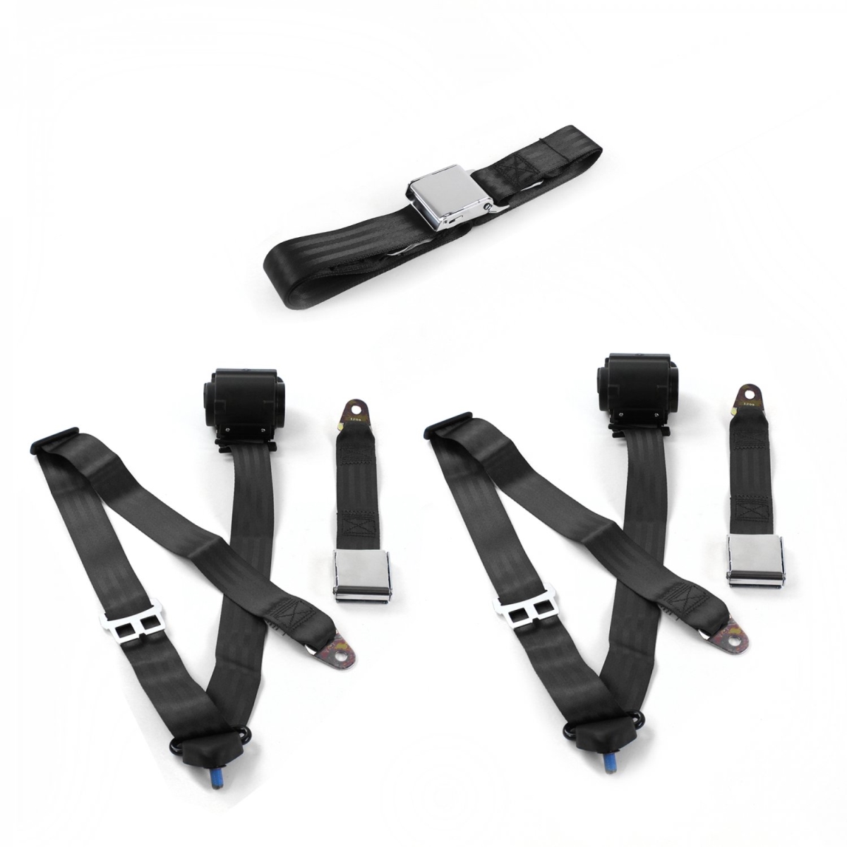 AMC Matador 1971-1978 Airplane 3 Point Black Retractable Bench Seat Belt Kit - 3 Belts