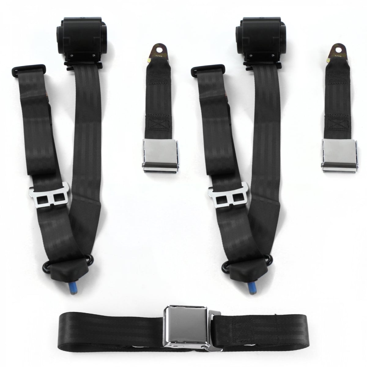 AMC Gremlin 1970-1979 Airplane 3 Point Black Retractable Bench Seat Belt Kit - 3 Belts