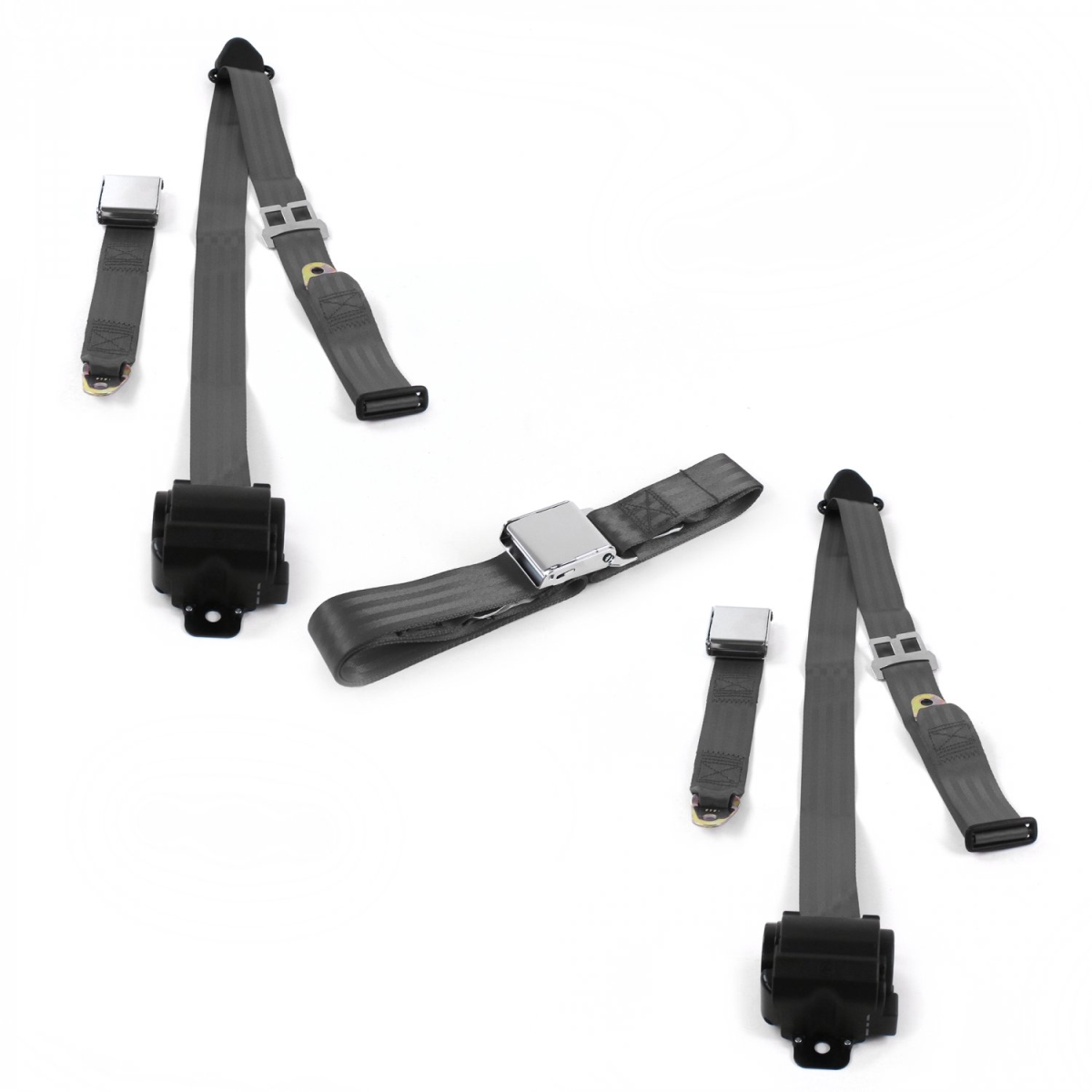 VW Karmann Ghia Airplane 3 Point Charcoal Retractable Bench Seat Belt Kit - 3 Belts