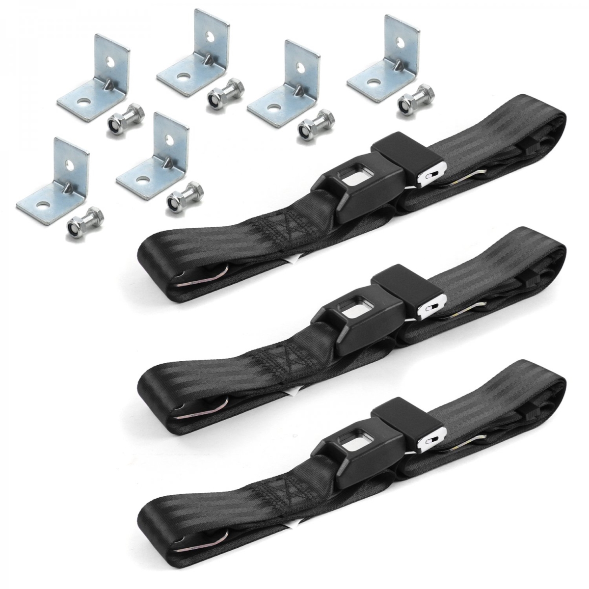 Ford Thunderbird 1977-1979 Standard 2 Point Black Lap Bench Seat Belt Kit with Bracketry - 3 Belts