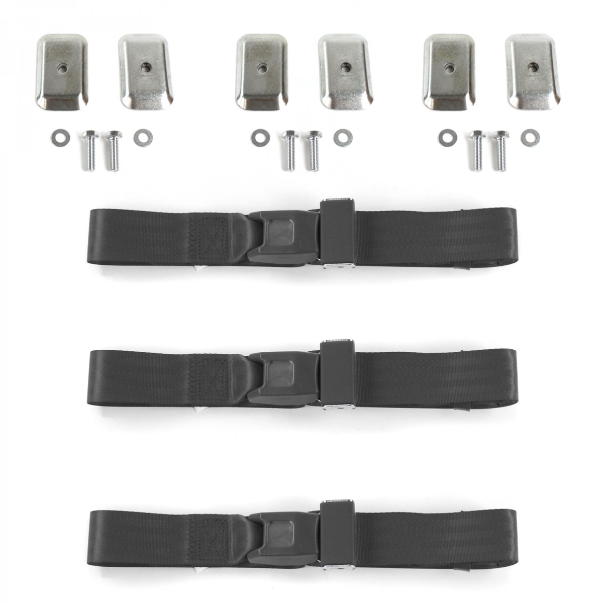 Ford Thunderbird 1980-1982 Standard 2 Point Charcoal Lap Bench Seat Belt Kit with Bracketry - 3 Belts