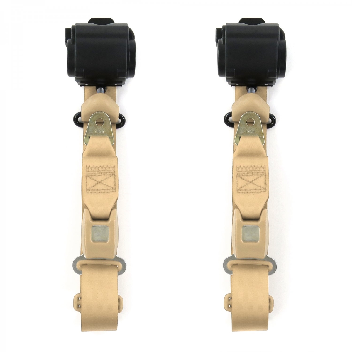 Chevy Impala 1961-1964 Standard 3 Point Tan Retractable Bucket Seat Belt Kit - 2 Belts