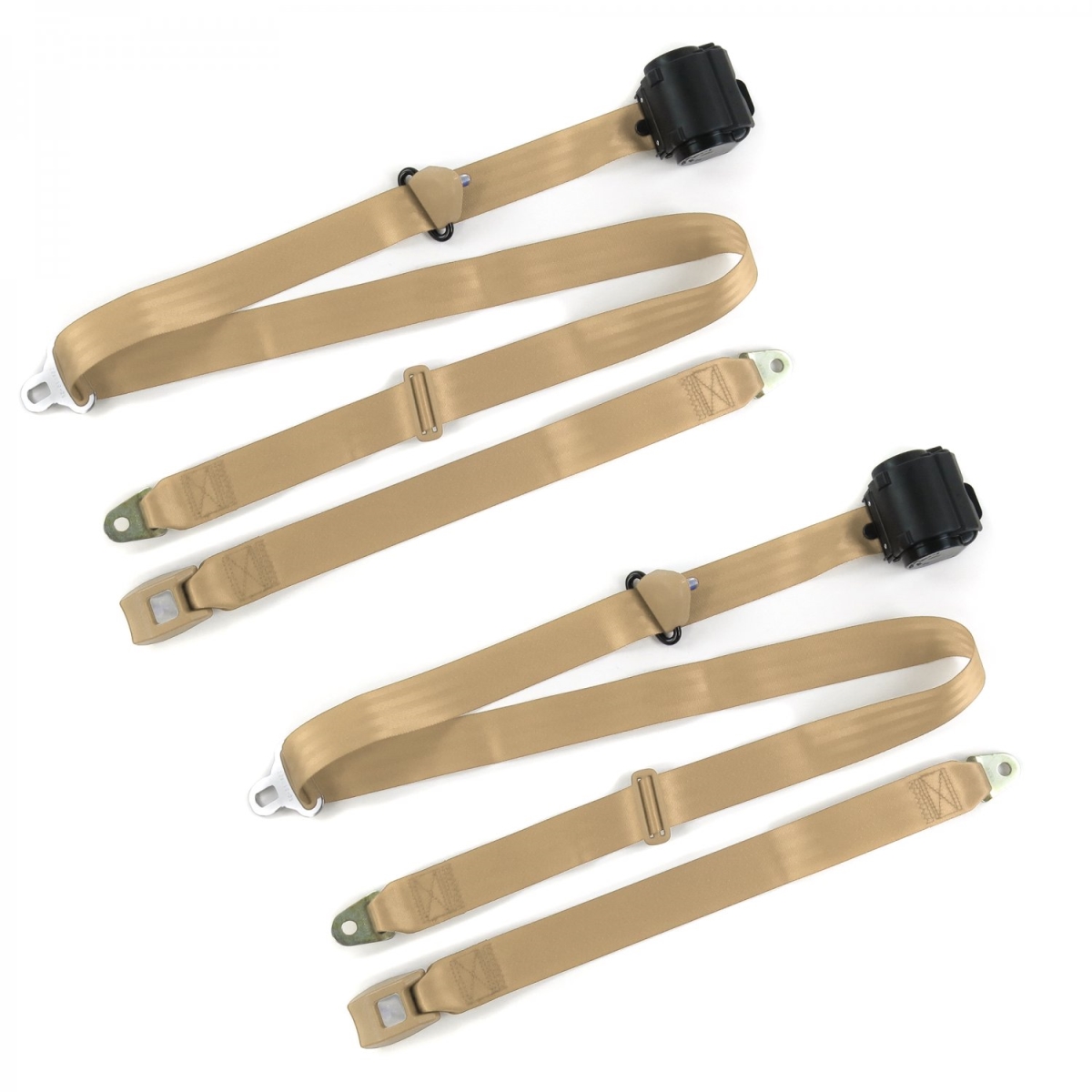Ford Mustang 1971-1973 Standard 3 Point Tan Retractable Bucket Seat Belt Kit - 2 Belts