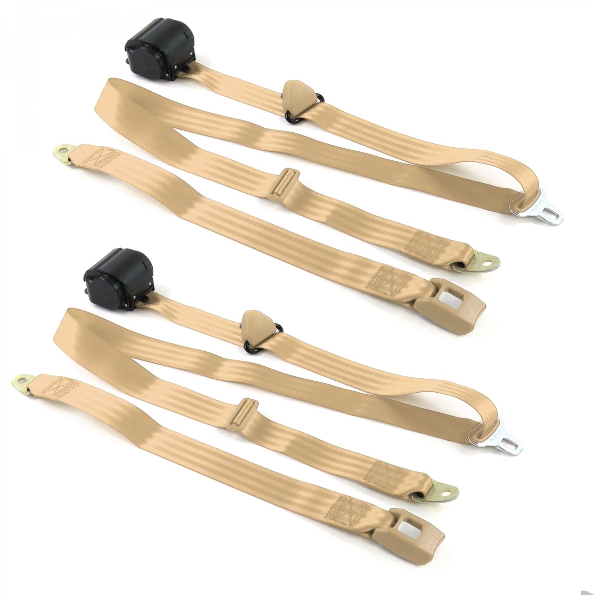 Ford Thunderbird 1977-1979 Standard 3 Point Tan Retractable Bucket Seat Belt Kit - 2 Belts
