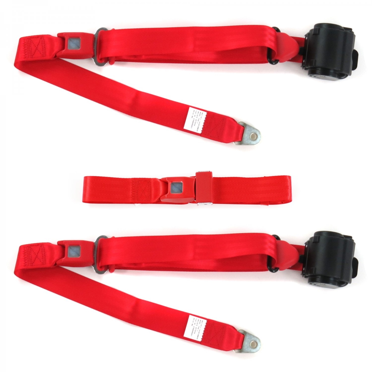 Ford 1932 Model B Standard 3 Point Red Retractable Bench Seat Belt Kit - 3 Belts