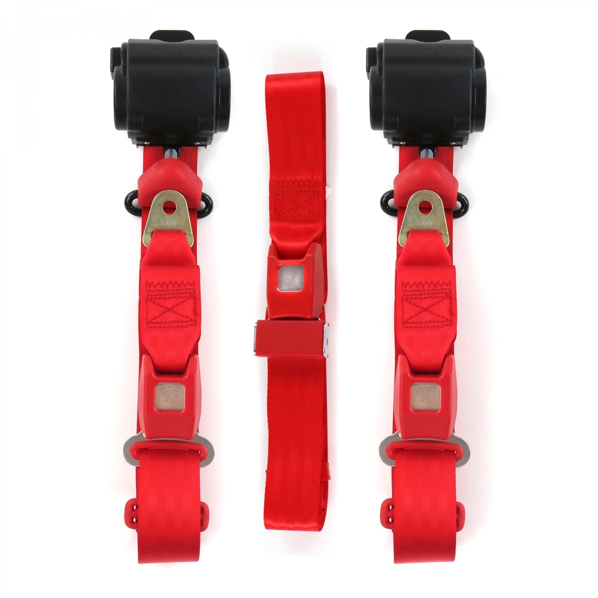 Ford 1955-1956 Standard 3 Point Red Retractable Bench Seat Belt Kit - 3 Belts