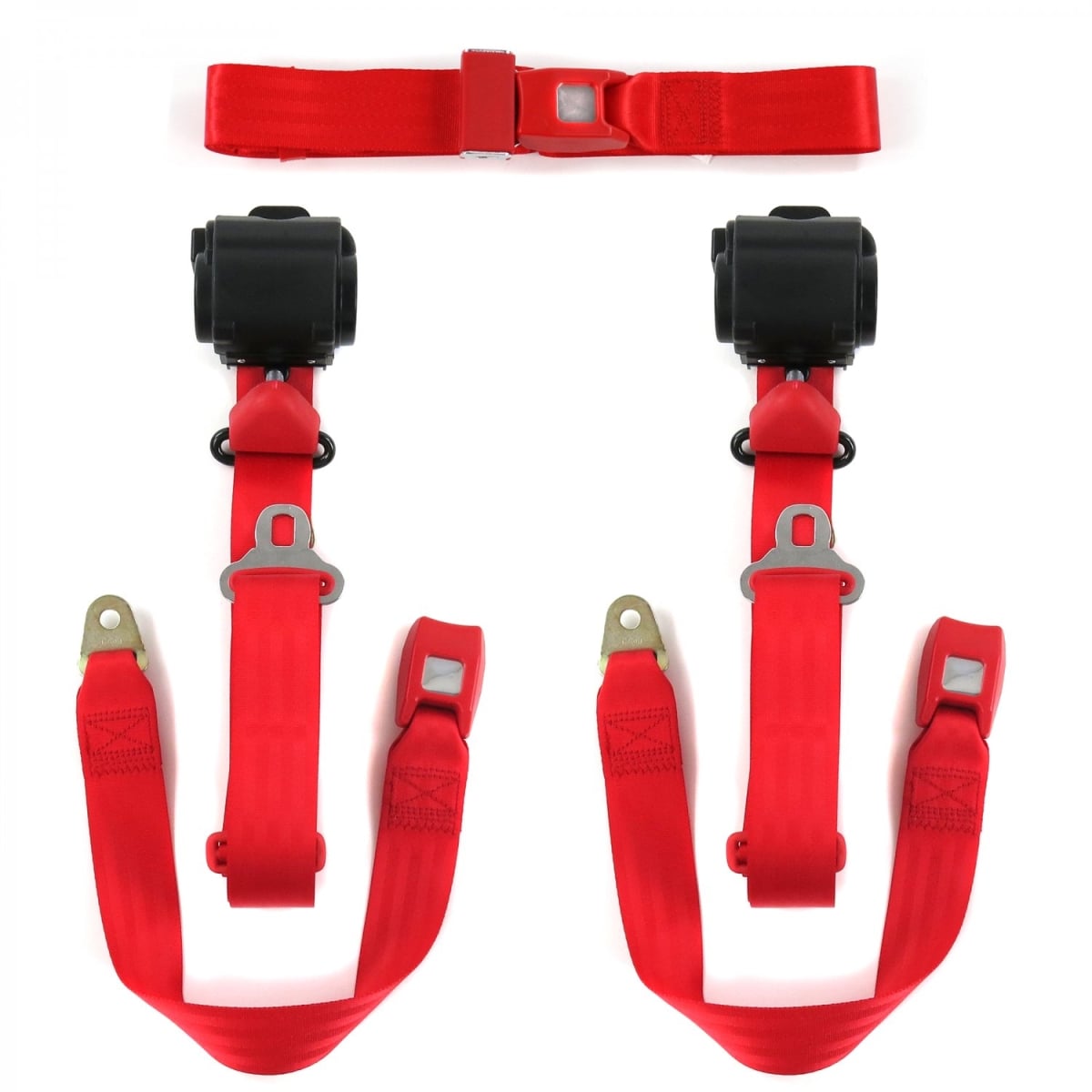 Jeep Gladiator 1962-1988 Standard 3 Point Red Retractable Bench Seat Belt Kit - 3 Belts