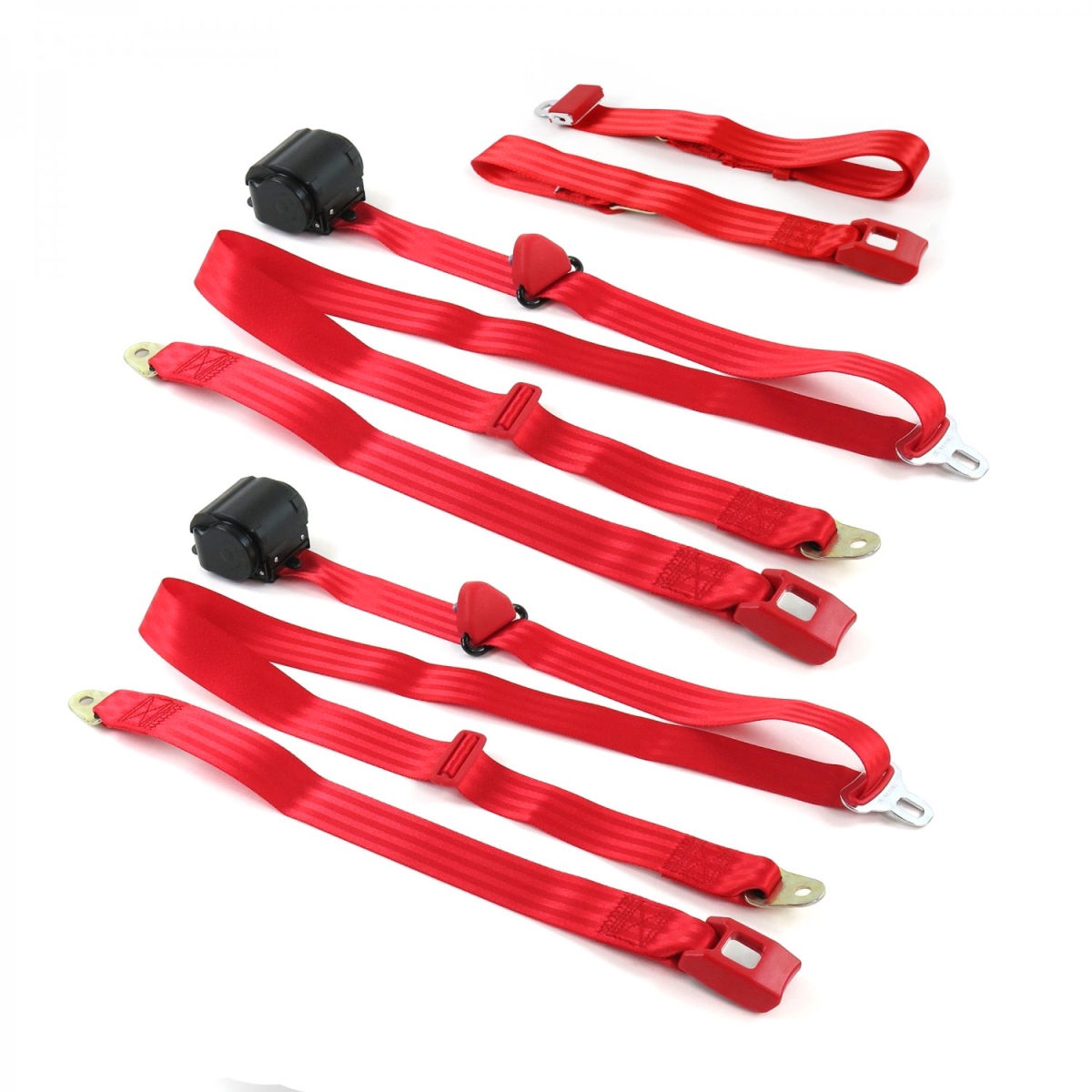 AMC Eagle 1979-1987 Standard 3 Point Red Retractable Bench Seat Belt Kit - 3 Belts