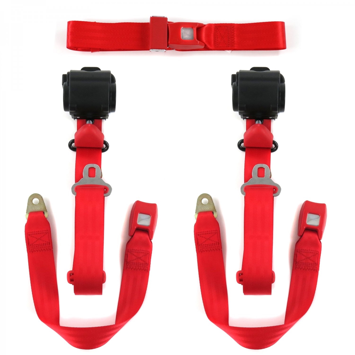 VW Type 3 Squareback Standard 3 Point Red Retractable Bench Seat Belt Kit - 3 Belts