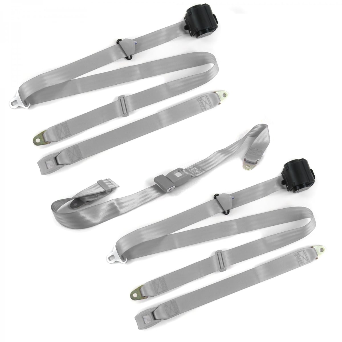 Jeep Jeepster 1966-1973 Standard 3 Point Gray & Grey Retractable Bench Seat Belt Kit - 3 Belts