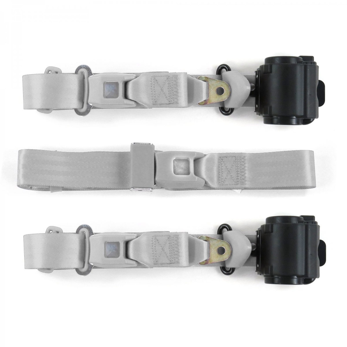 Ford 1932 Model B Standard 3 Point Gray & Grey Retractable Bench Seat Belt Kit - 3 Belts