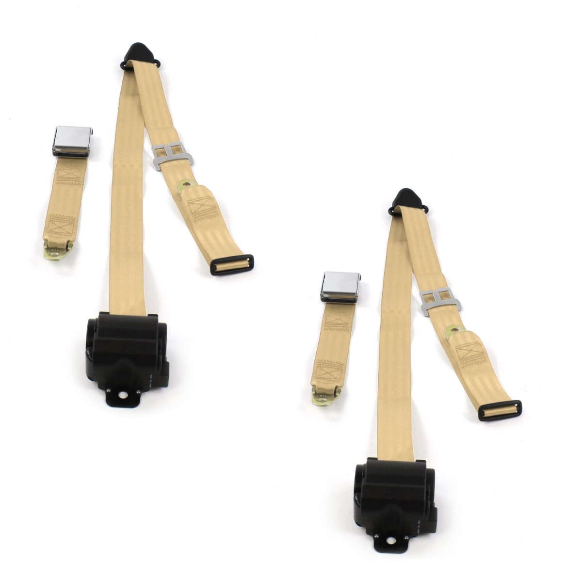Ford 1932 Model B Airplane 3 Point Tan Retractable Bucket Seat Belt Kit - 2 Belts