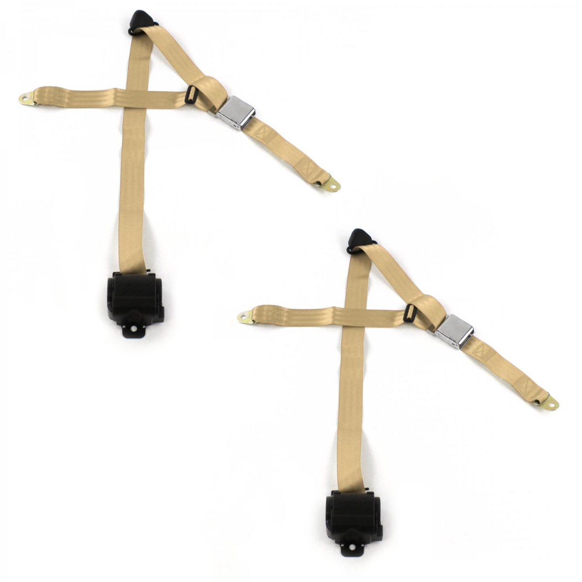 VW Type 3 Squareback Airplane 3 Point Tan Retractable Bucket Seat Belt Kit - 2 Belts
