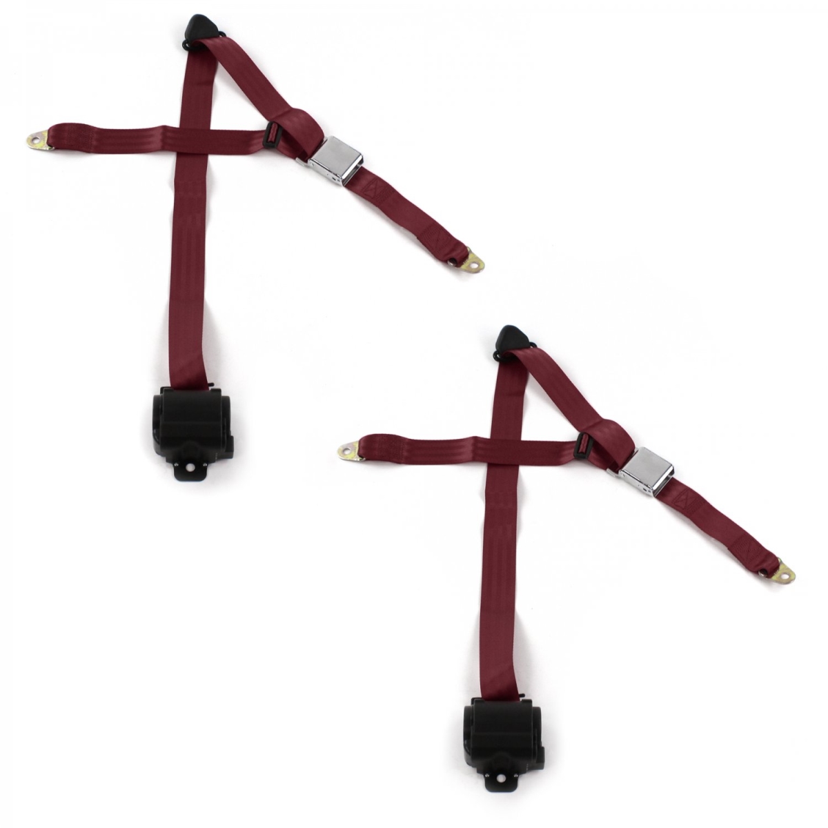 Jeep Commando 1966-1973 Airplane 3 Point Burgandy Retractable Bucket Seat Belt Kit - 2 Belts